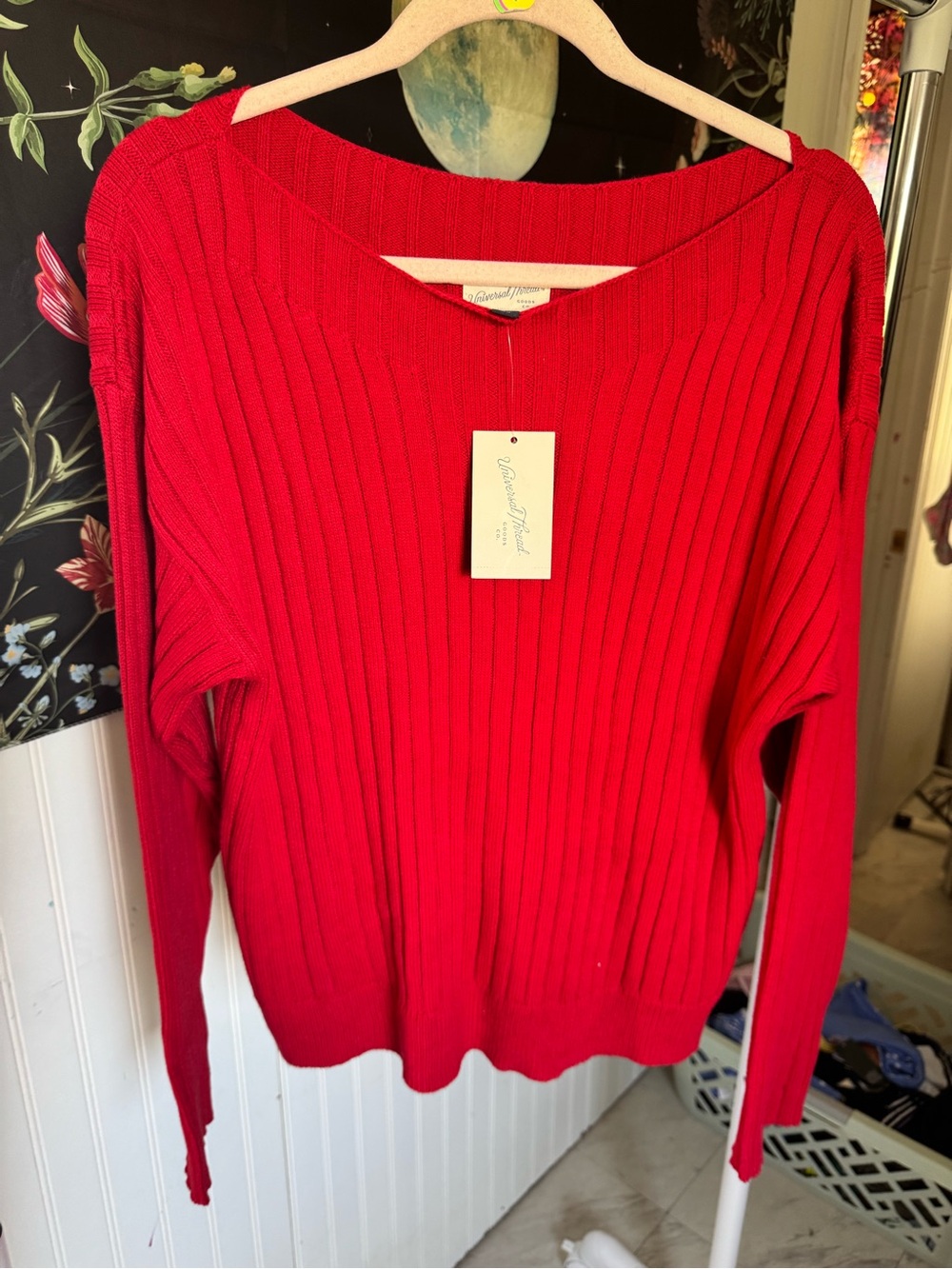 Universal Thread Red Ribbed Scoop-Neck Sweater
